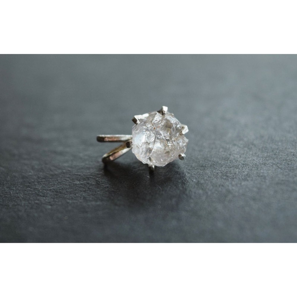 Sterling silver stud earrings, alternative diamond, uncut natural gemsto…